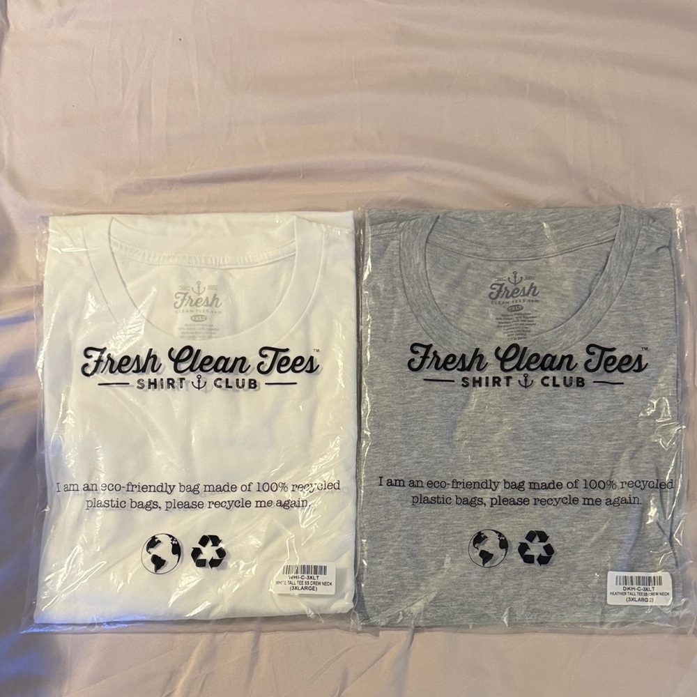 2-Fresh Clean Tees Short Sleeve Shirts - White and Gray 3XLT NEW